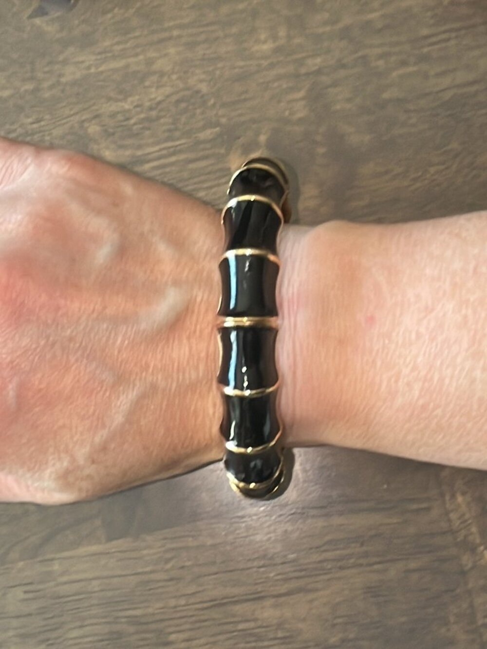 Banana Republic Black Gold Bamboo Enamel Stretch Bangle Bracelet